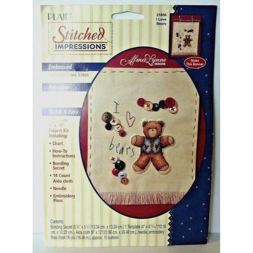 I Love Bears Counted Cross Stitch Kit 21858 Plaid Stitched Impressions New Vtg‎